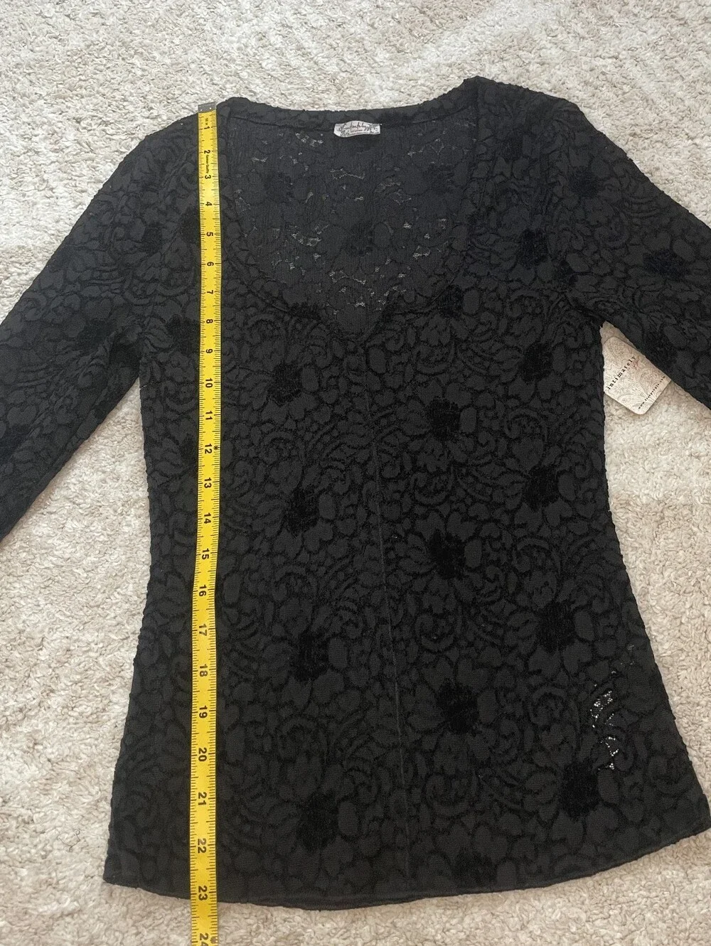 Free People NWT Black Lace Long-Sleeve Scoop Neck Top Size S